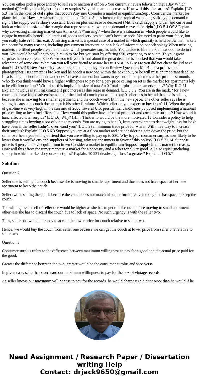  You can either pick a price and try to sell i a or anction it off on 5 You currently have a television that eBay Which method d)\