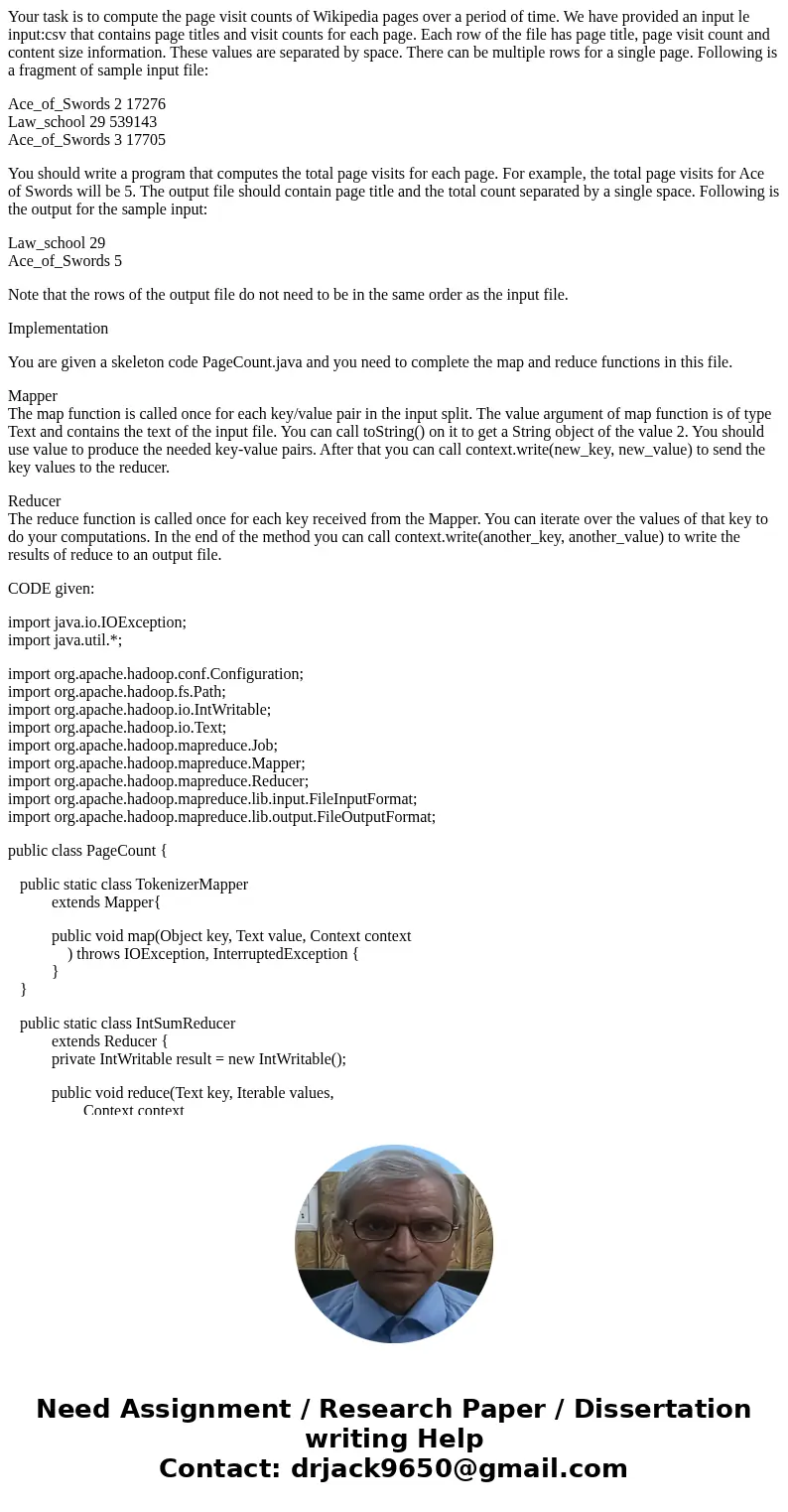 Your task is to compute the page visit counts of Wikipedia pages over a period of time. We have provided an input le input:csv that contains page titles and vis Your task is to compute the page visit counts of Wikipedia pages over a period of time. We have provided an input le input:csv that contains page titles and vis