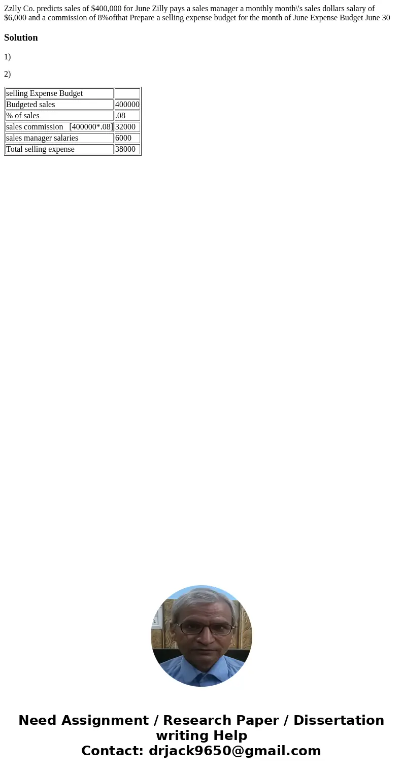 Zzlly Co. predicts sales of $400,000 for June Zilly pays a sales manager a monthly month\'s sales dollars salary of $6,000 and a commission of 8%ofthat Prepare  Zzlly Co. predicts sales of $400,000 for June Zilly pays a sales manager a monthly month\'s sales dollars salary of $6,000 and a commission of 8%ofthat Prepare