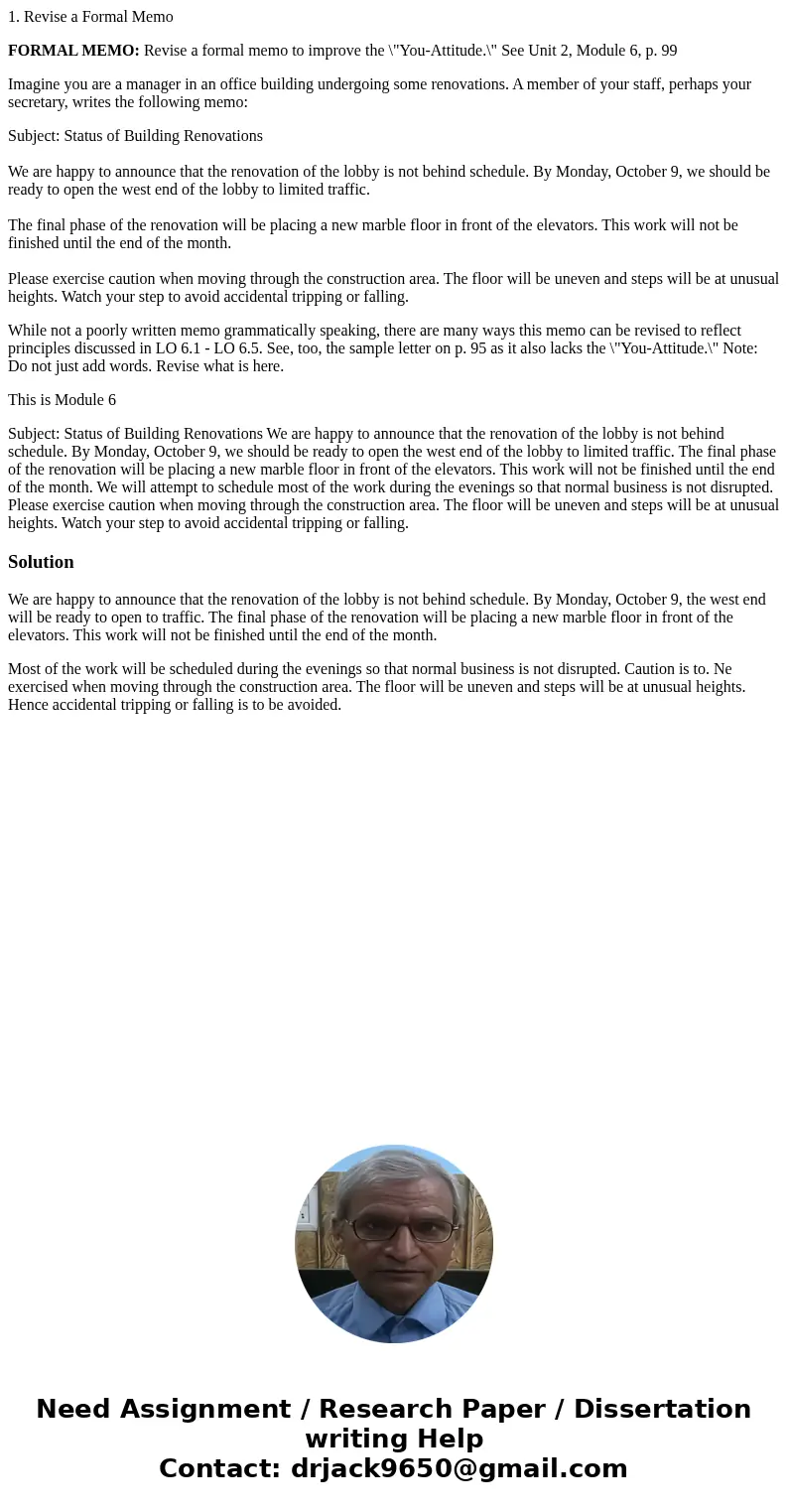 1. Revise a Formal Memo FORMAL MEMO: Revise a formal memo to improve the \ 1. Revise a Formal Memo FORMAL MEMO: Revise a formal memo to improve the \