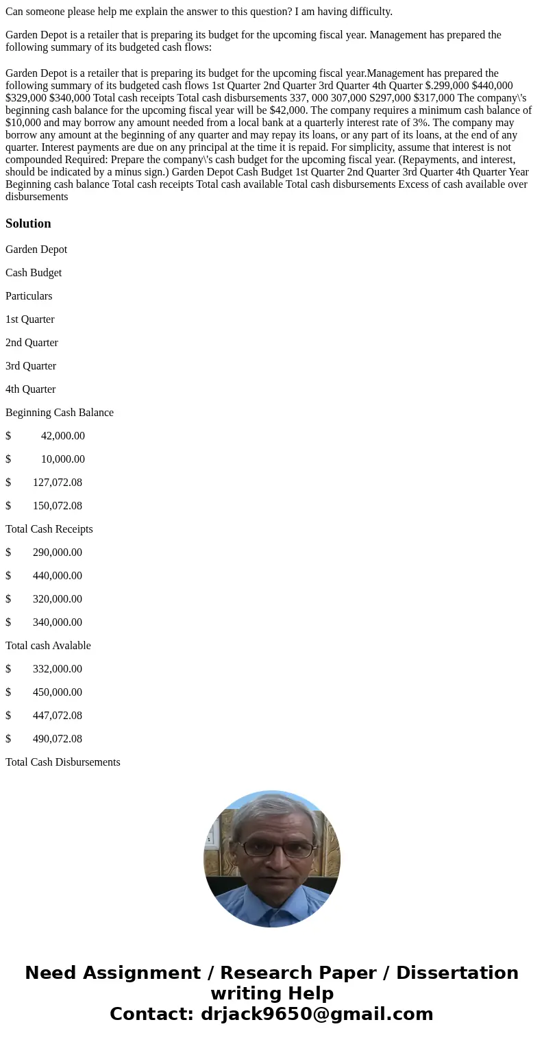 Can someone please help me explain the answer to this question? I am having difficulty. Garden Depot is a retailer that is preparing its budget for the upcoming
