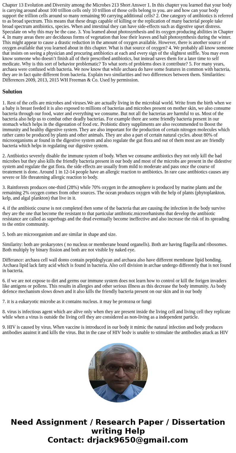 Chapter 13 Evolution and Diversity among the Microbes 213 Short Answer 1. In this chapter you learned that your body is carrying around about 100 trillion cell  Chapter 13 Evolution and Diversity among the Microbes 213 Short Answer 1. In this chapter you learned that your body is carrying around about 100 trillion cell