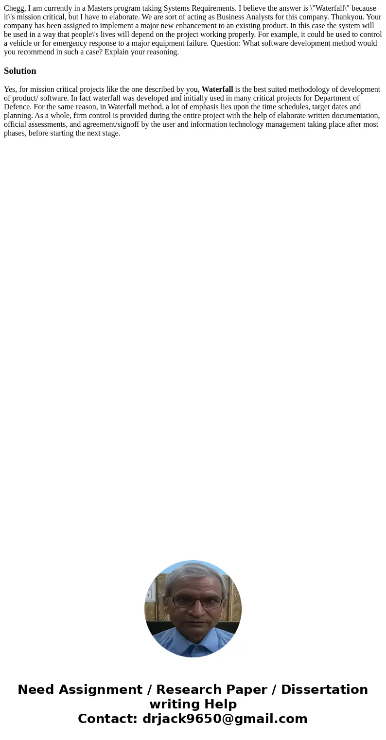 Chegg, I am currently in a Masters program taking Systems Requirements. I believe the answer is \ Chegg, I am currently in a Masters program taking Systems Requirements. I believe the answer is \