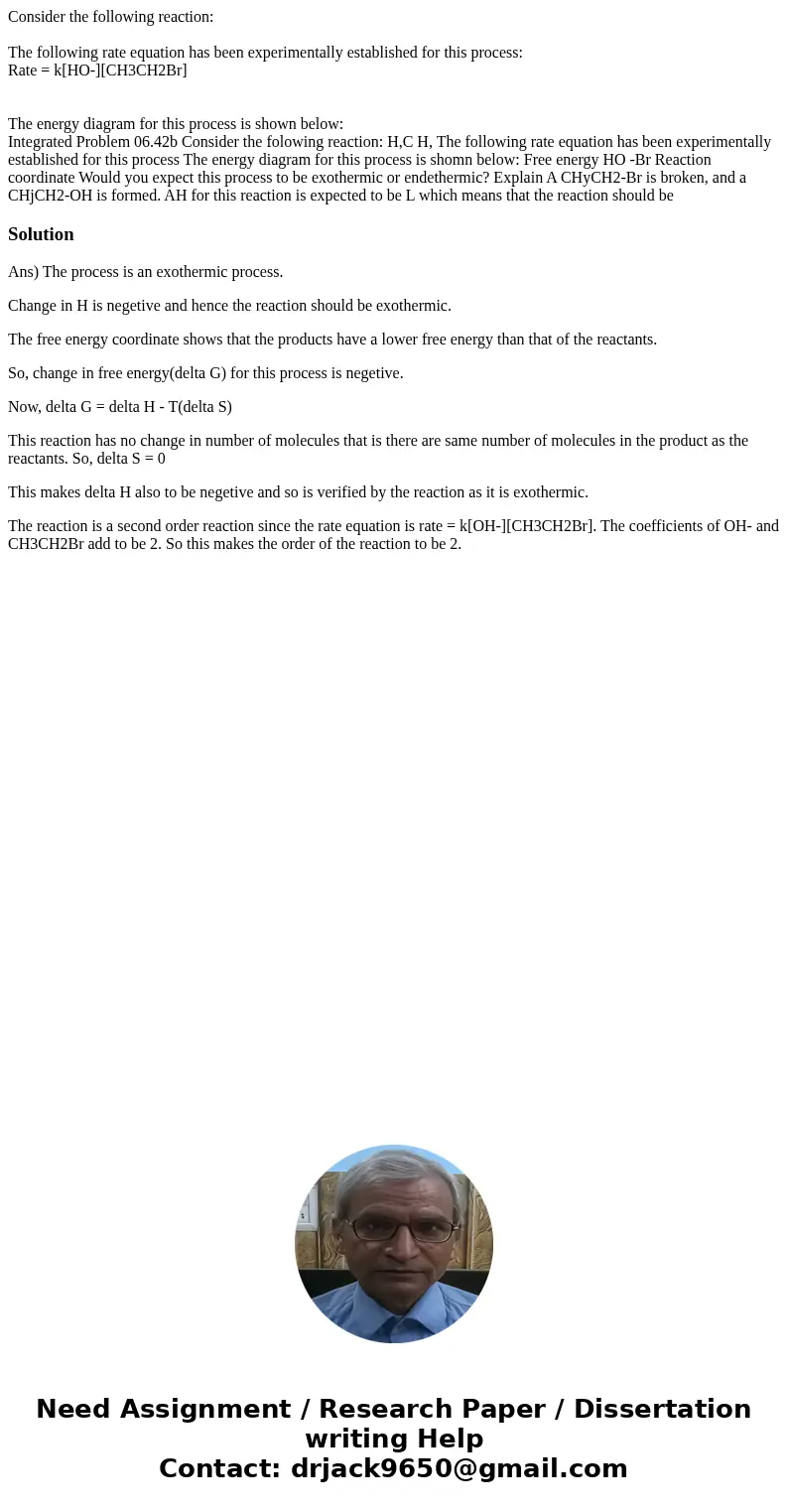 Consider the following reaction: The following rate equation has been experimentally established for this process: Rate = k[HO-][CH3CH2Br] The energy diagram fo