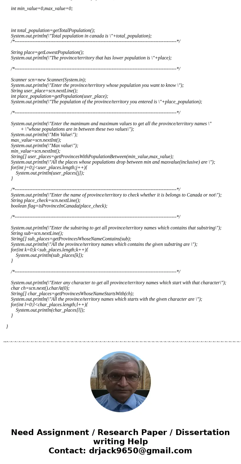 Create a class called Canada. It contains an array of 13 Strings: the names of Canada’s ten provinces and three territories. It also contains another array - of Create a class called Canada. It contains an array of 13 Strings: the names of Canada’s ten provinces and three territories. It also contains another array - of
