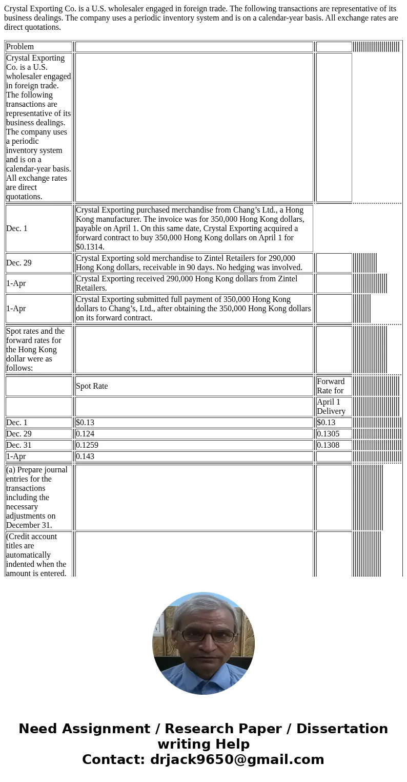 Crystal Exporting Co. is a U.S. wholesaler engaged in foreign trade. The following transactions are representative of its business dealings. The company uses a 