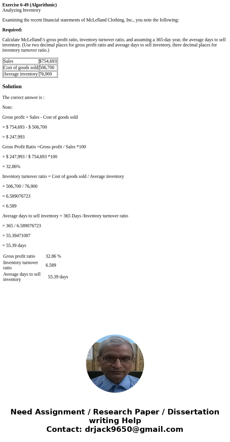 Exercise 6-49 (Algorithmic) Analyzing Inventory Examining the recent financial statements of McLelland Clothing, Inc., you note the following: Required: Calcula Exercise 6-49 (Algorithmic) Analyzing Inventory Examining the recent financial statements of McLelland Clothing, Inc., you note the following: Required: Calcula