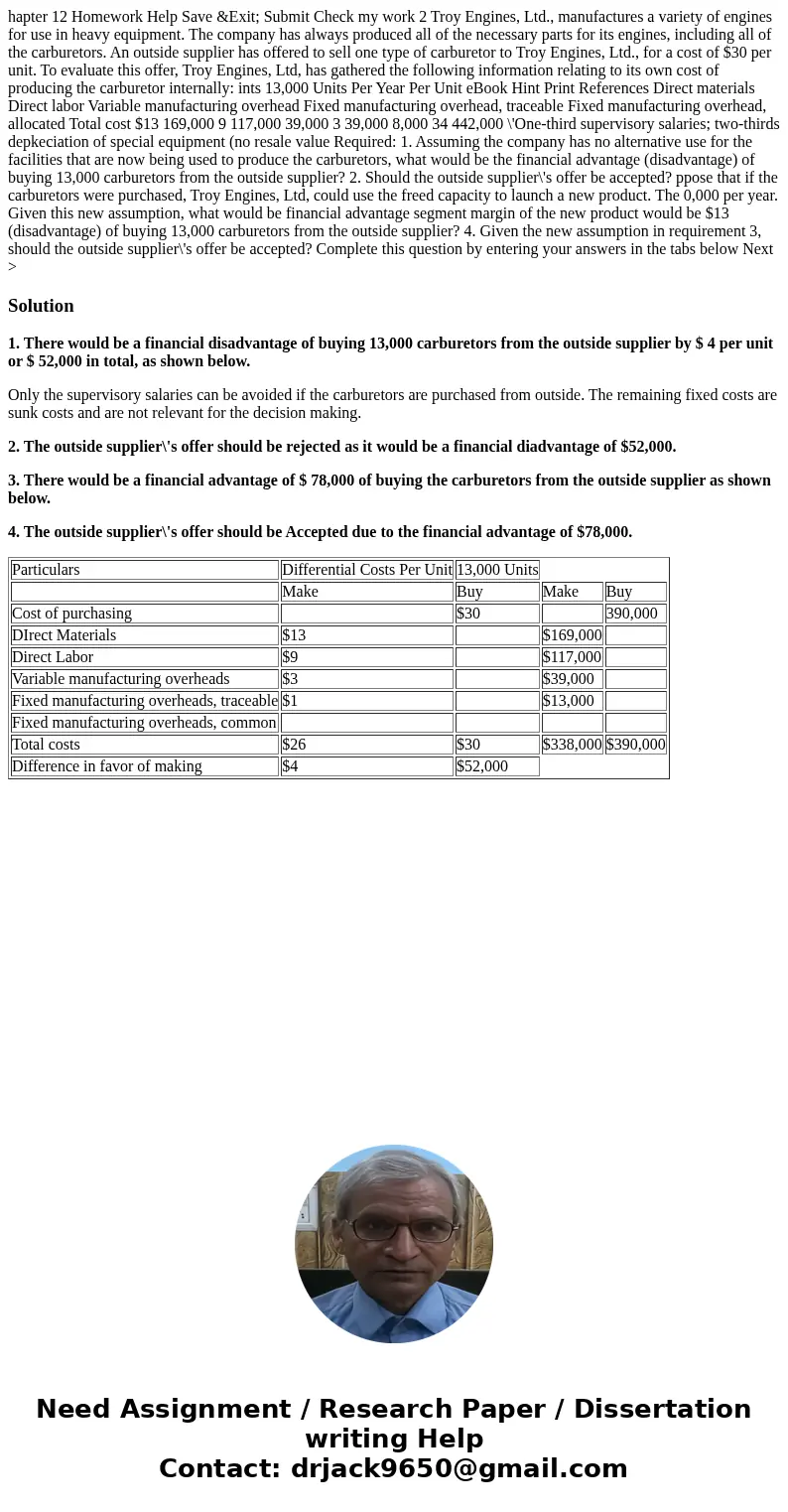  hapter 12 Homework Help Save &Exit; Submit Check my work 2 Troy Engines, Ltd., manufactures a variety of engines for use in heavy equipment. The company ha