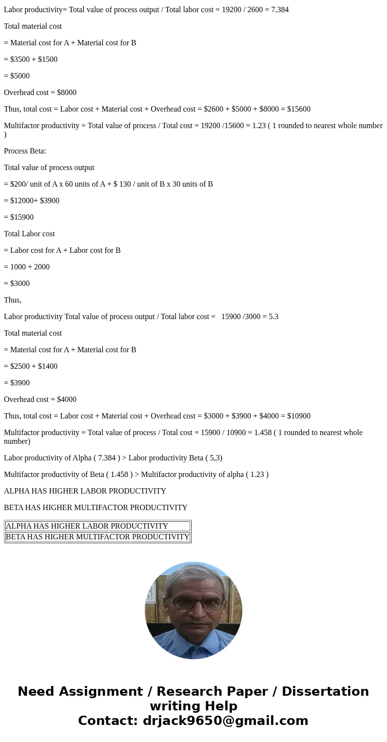 Mariah Enterprises makes a variety of consumer electronic products. Its camera manufacturing plant is considering choosing between two different processes, name