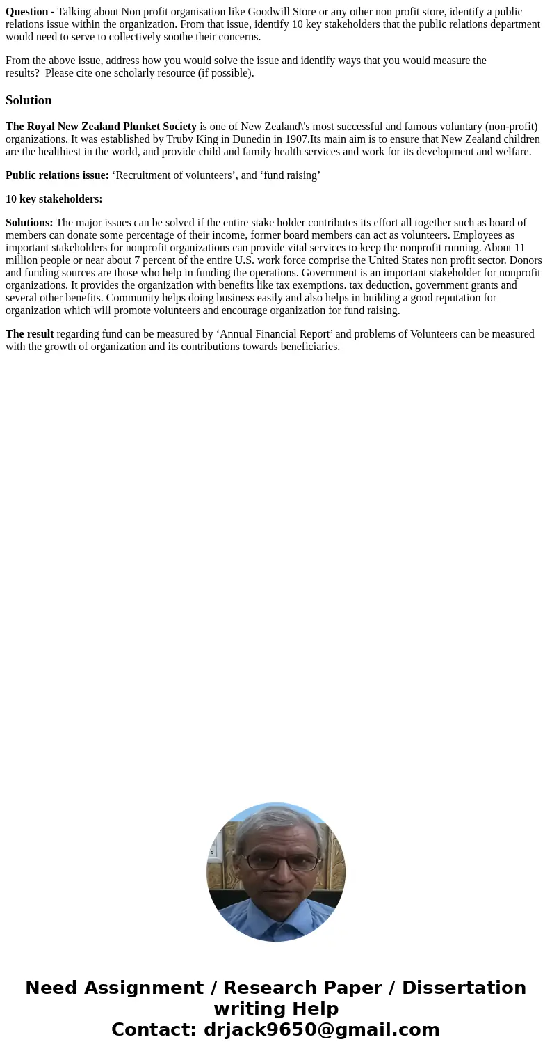 Question - Talking about Non profit organisation like Goodwill Store or any other non profit store, identify a public relations issue within the organization. F Question - Talking about Non profit organisation like Goodwill Store or any other non profit store, identify a public relations issue within the organization. F