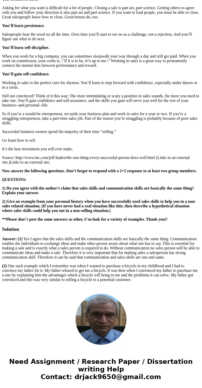 Read article first: Without This Skill, You Won\'t Succeed BY JEFF HADEN (April, 2012) I asked about 20 business owners and CEOs to name the one skill they feel Read article first: Without This Skill, You Won\'t Succeed BY JEFF HADEN (April, 2012) I asked about 20 business owners and CEOs to name the one skill they feel