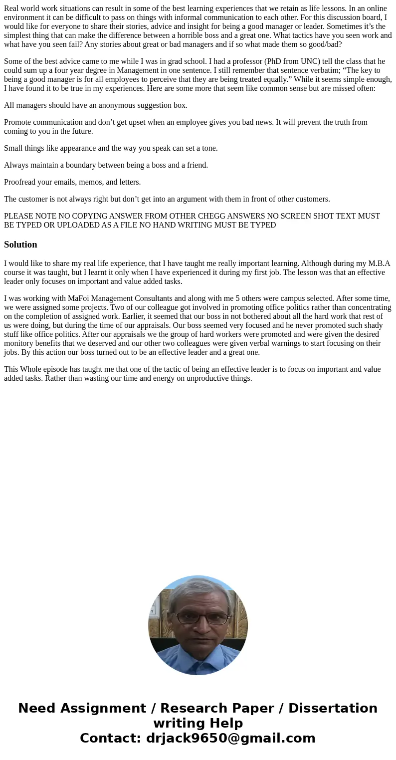 Real world work situations can result in some of the best learning experiences that we retain as life lessons. In an online environment it can be difficult to p Real world work situations can result in some of the best learning experiences that we retain as life lessons. In an online environment it can be difficult to p