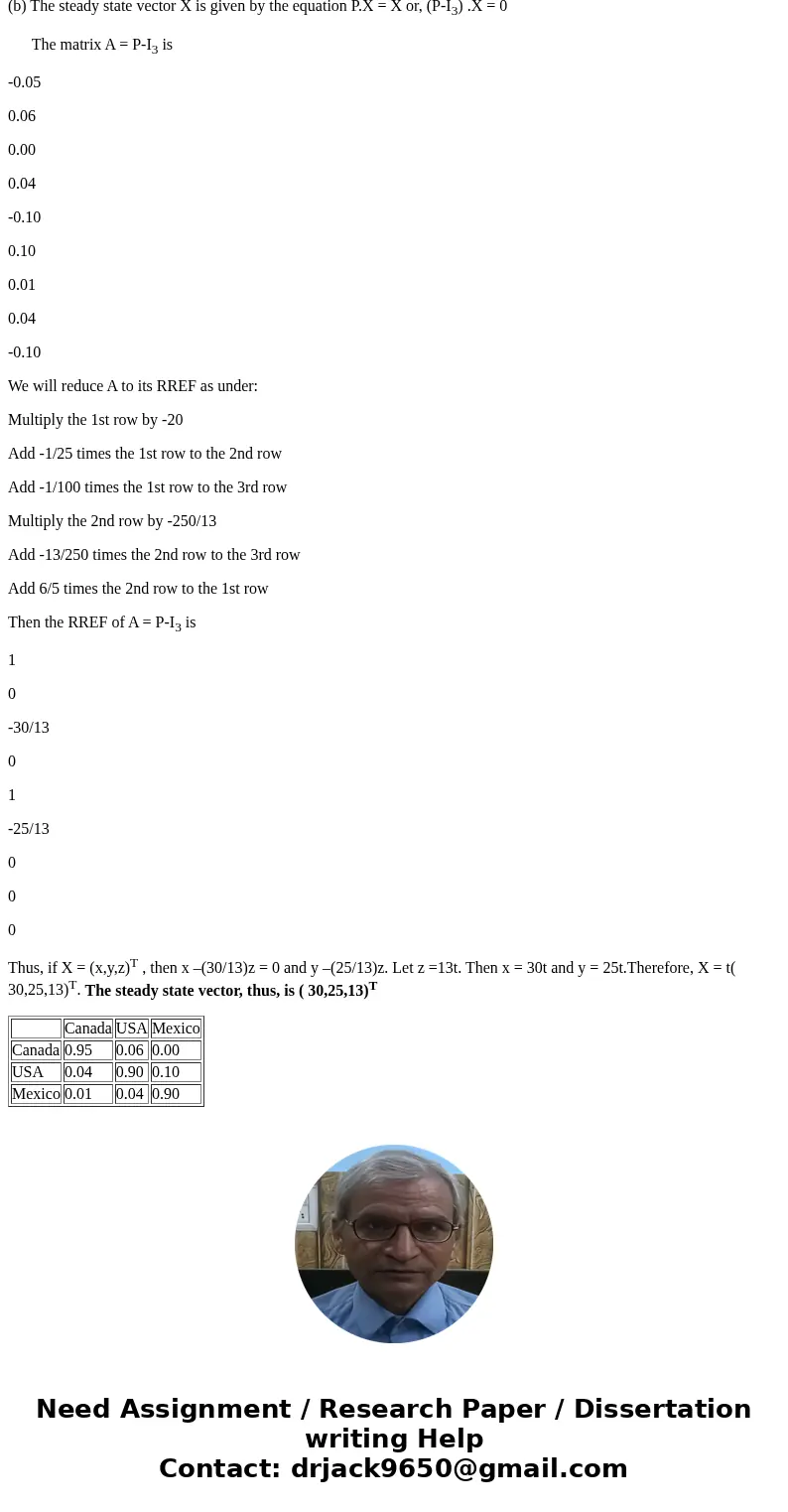  Suppose that a species of bird only lives in Canada, the United States, or in Mexico. Every year, 4% of the Canadian birds travel to the US, and 1% of them tra