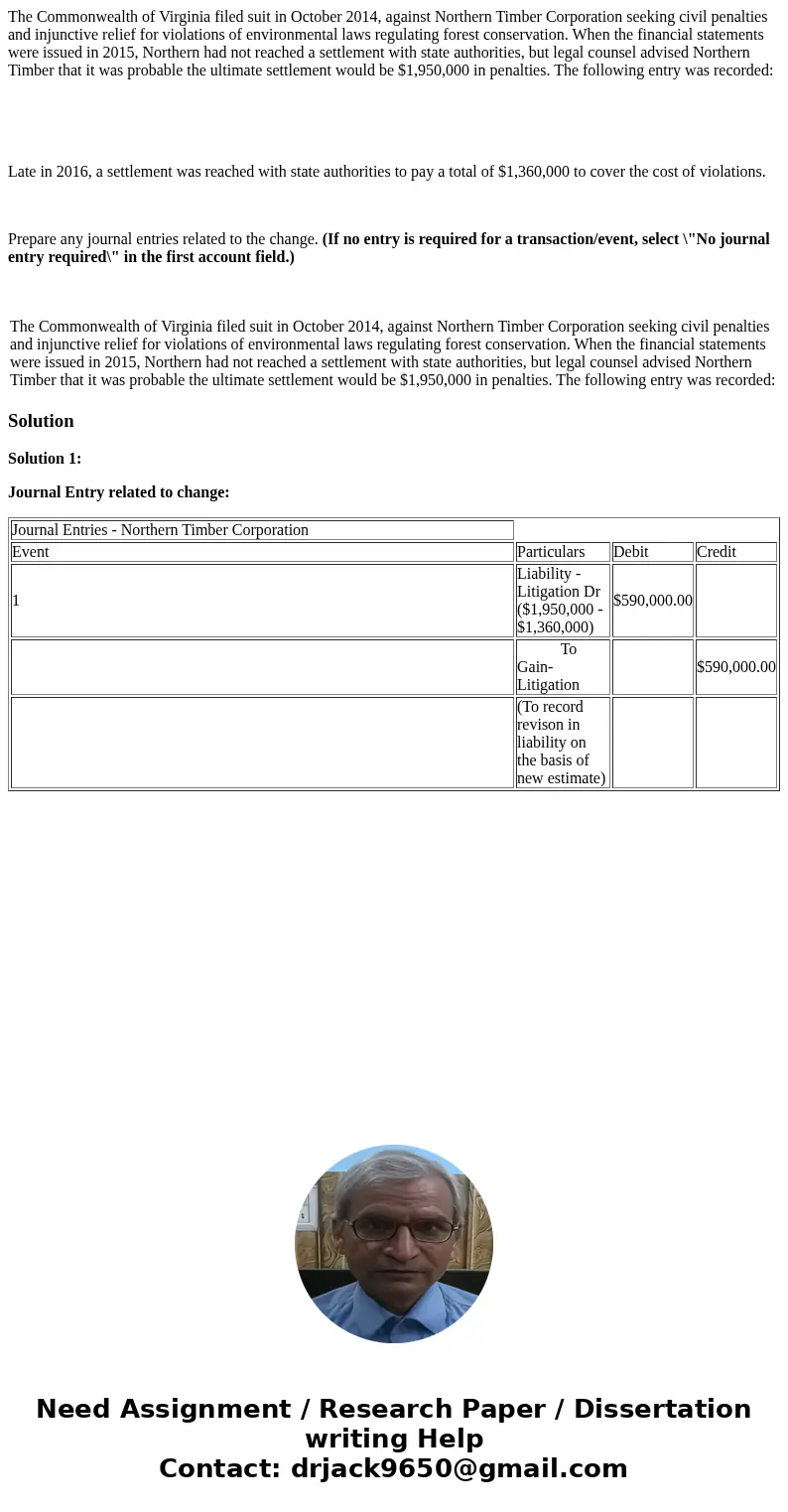 The Commonwealth of Virginia filed suit in October 2014, against Northern Timber Corporation seeking civil penalties and injunctive relief for violations of env