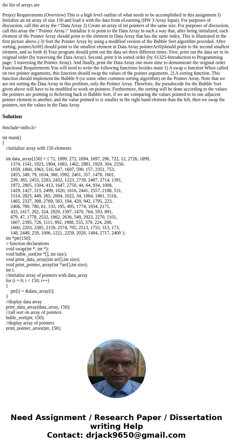 the list of arrays are Project Requirements (Overview) This is a high level outline of what needs to be accomplished in this assignment l) Initialize an int arr the list of arrays are Project Requirements (Overview) This is a high level outline of what needs to be accomplished in this assignment l) Initialize an int arr