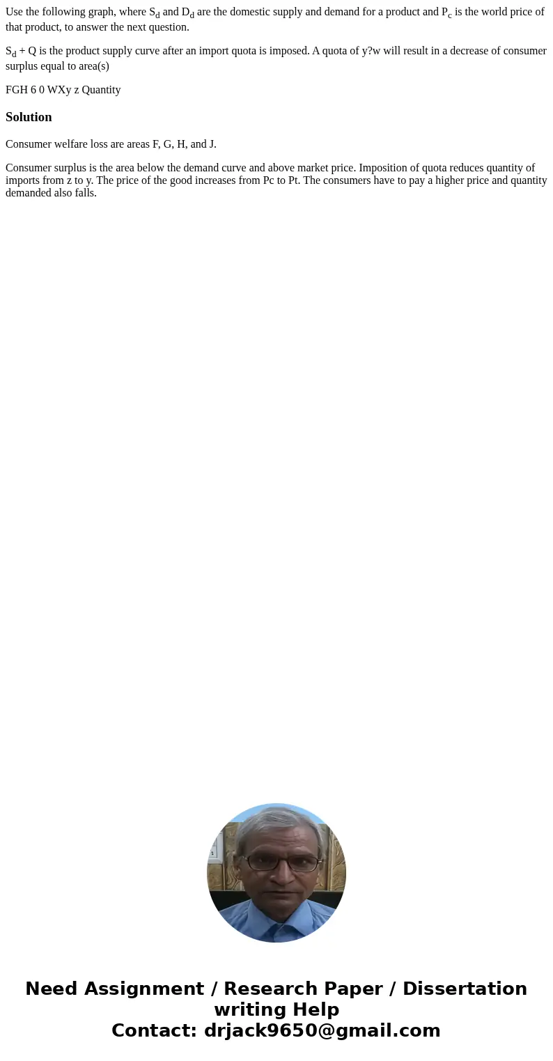 Use the following graph, where Sd and Dd are the domestic supply and demand for a product and Pc is the world price of that product, to answer the next question