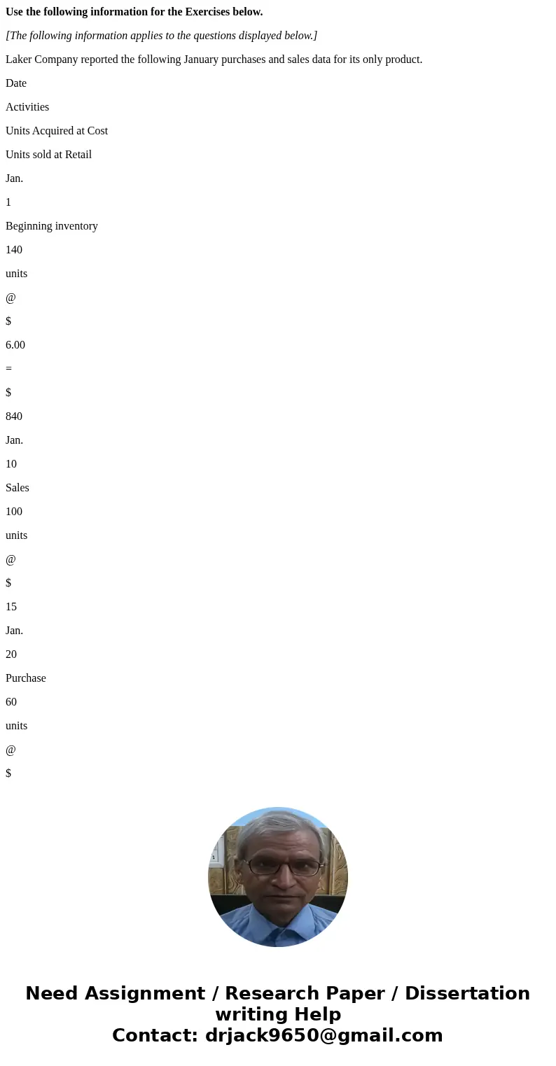 Use the following information for the Exercises below. [The following information applies to the questions displayed below.] Laker Company reported the followin