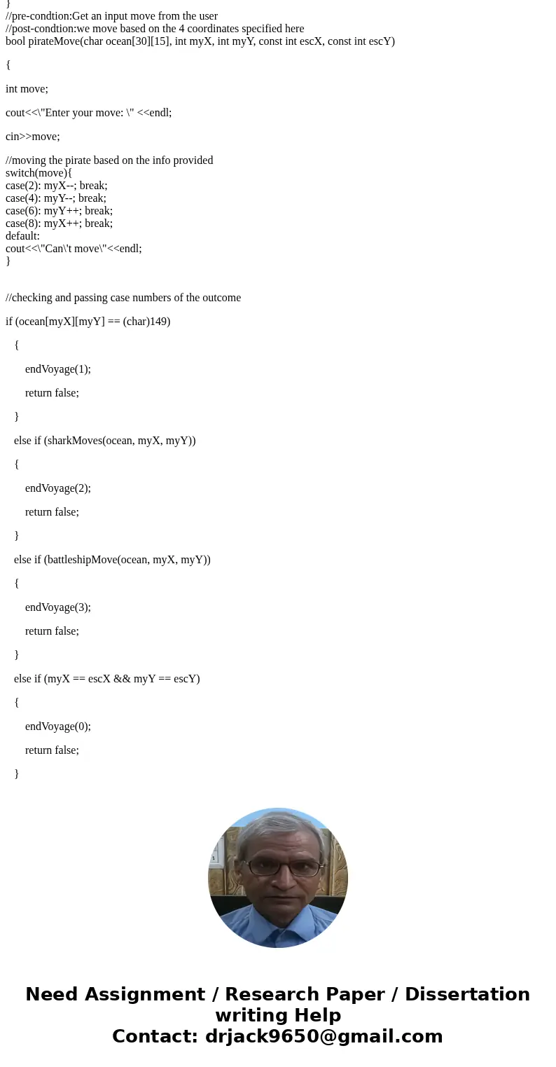 what\'s wrong with my pirateMove function. Please help c++ here\'s the instructions of the code design Overview The area between the harbor and the hole in the  what\'s wrong with my pirateMove function. Please help c++ here\'s the instructions of the code design Overview The area between the harbor and the hole in the