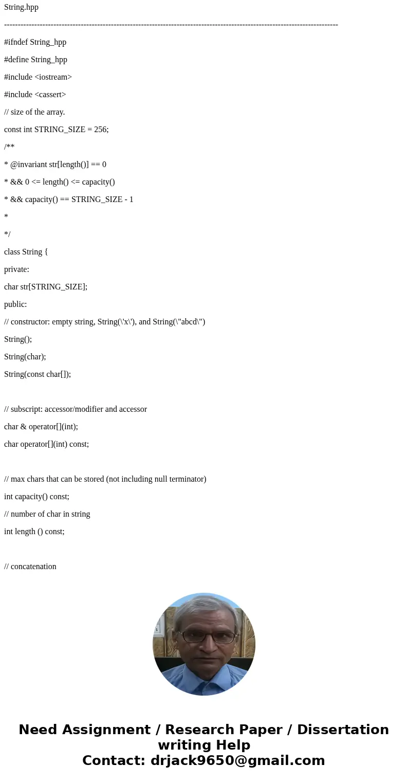 Write test cases in C++ for the following code using #using <cassert> to test every method and function implemented within the String class. These should 