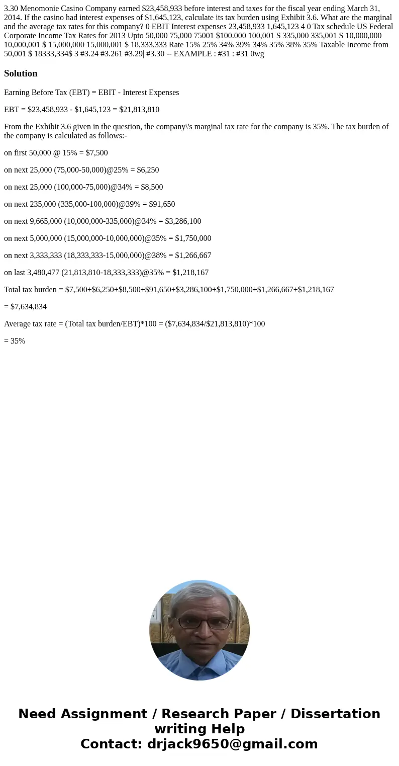 3.30 Menomonie Casino Company earned $23,458,933 before interest and taxes for the fiscal year ending March 31, 2014. If the casino had interest expenses of $1  3.30 Menomonie Casino Company earned $23,458,933 before interest and taxes for the fiscal year ending March 31, 2014. If the casino had interest expenses of $1
