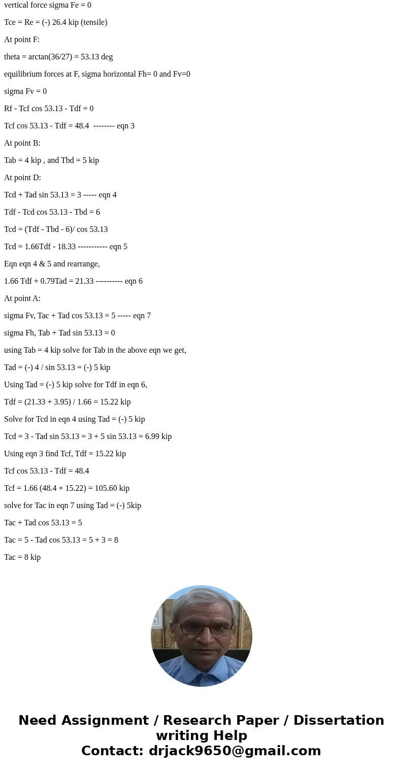 A model for a two-story building is shown. Determine the force supported by each member of the truss. T_A B = _______kip T_B D = _______kip T_A D = _______kip   A model for a two-story building is shown. Determine the force supported by each member of the truss. T_A B = _______kip T_B D = _______kip T_A D = _______kip