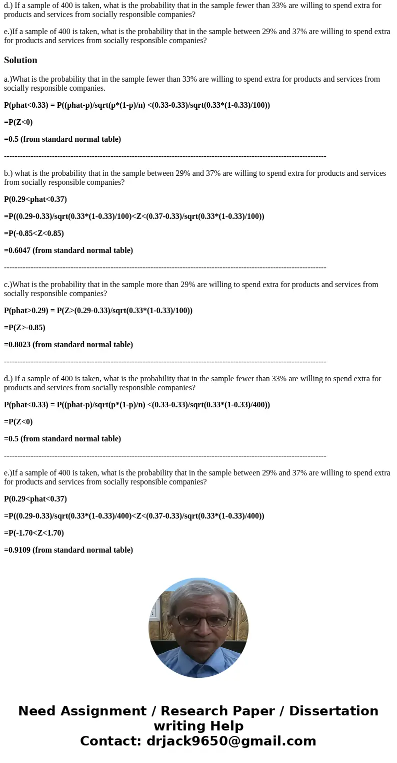 A survey indicates that 33% of consumers from a certain region are willing to spend extra for products and services from socially responsible companies. The res A survey indicates that 33% of consumers from a certain region are willing to spend extra for products and services from socially responsible companies. The res