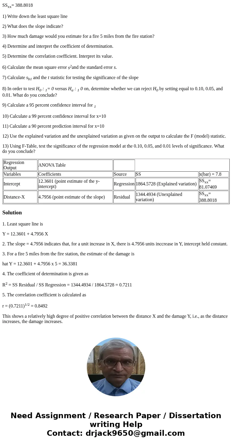 An insurance company wants to study the relationship between the amount of fire damage and the distance from the burning house to the responding fire station. T