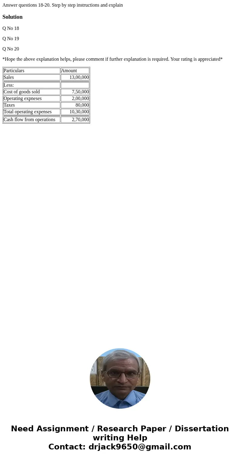 Answer questions 18-20. Step by step instructions and explainSolutionQ No 18 Q No 19 Q No 20 *Hope the above explanation helps, please comment if further explan Answer questions 18-20. Step by step instructions and explainSolutionQ No 18 Q No 19 Q No 20 *Hope the above explanation helps, please comment if further explan
