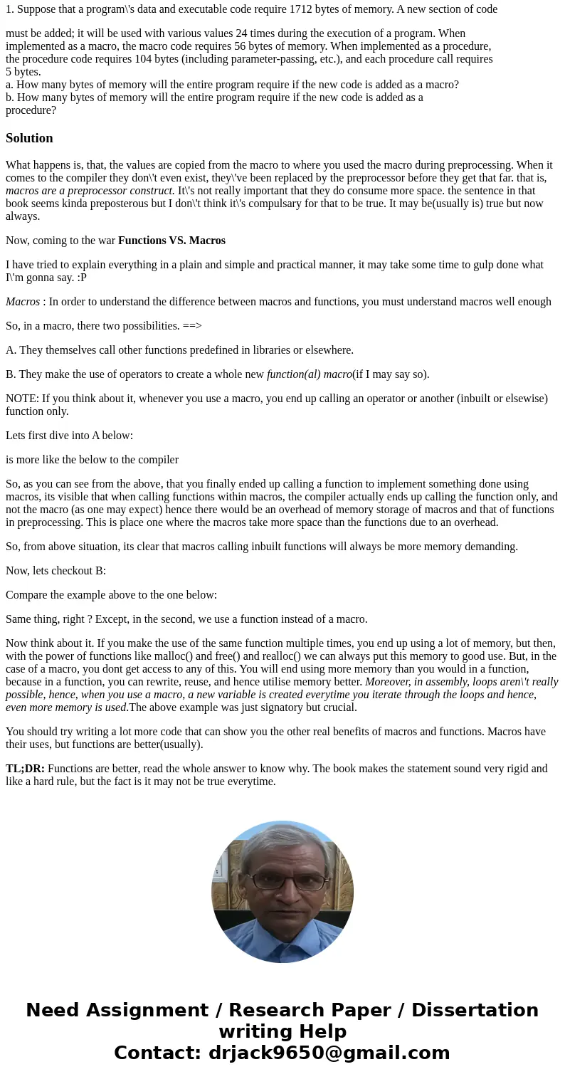 Assembly language practice question help!!!! 1. Suppose that a program\'s data and executable code require 1712 bytes of memory. A new section of code must be a Assembly language practice question help!!!! 1. Suppose that a program\'s data and executable code require 1712 bytes of memory. A new section of code must be a