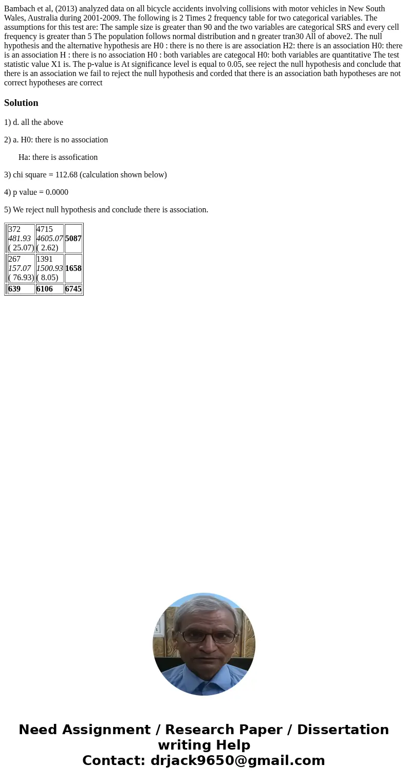 Bambach et al, (2013) analyzed data on all bicycle accidents involving collisions with motor vehicles in New South Wales, Australia during 2001-2009. The follo  Bambach et al, (2013) analyzed data on all bicycle accidents involving collisions with motor vehicles in New South Wales, Australia during 2001-2009. The follo