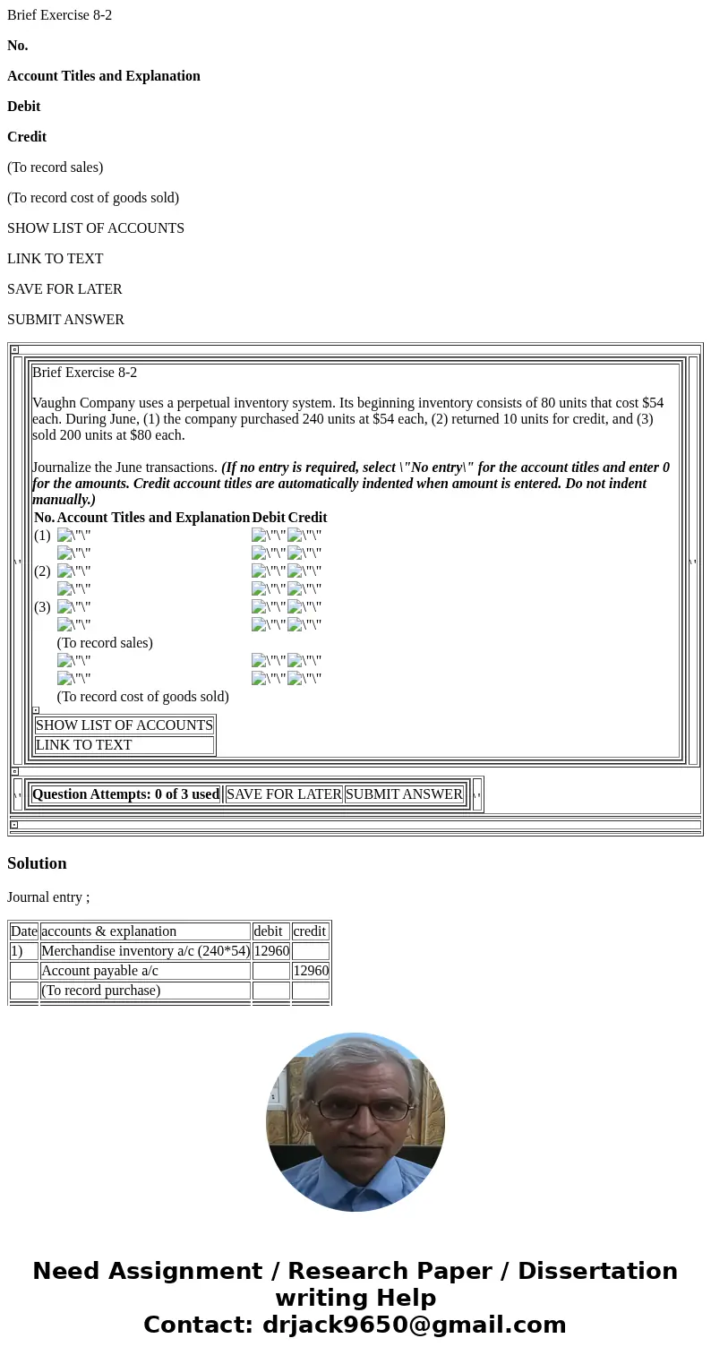 Brief Exercise 8-2 No. Account Titles and Explanation Debit Credit (To record sales) (To record cost of goods sold) SHOW LIST OF ACCOUNTS LINK TO TEXT SAVE FOR 
