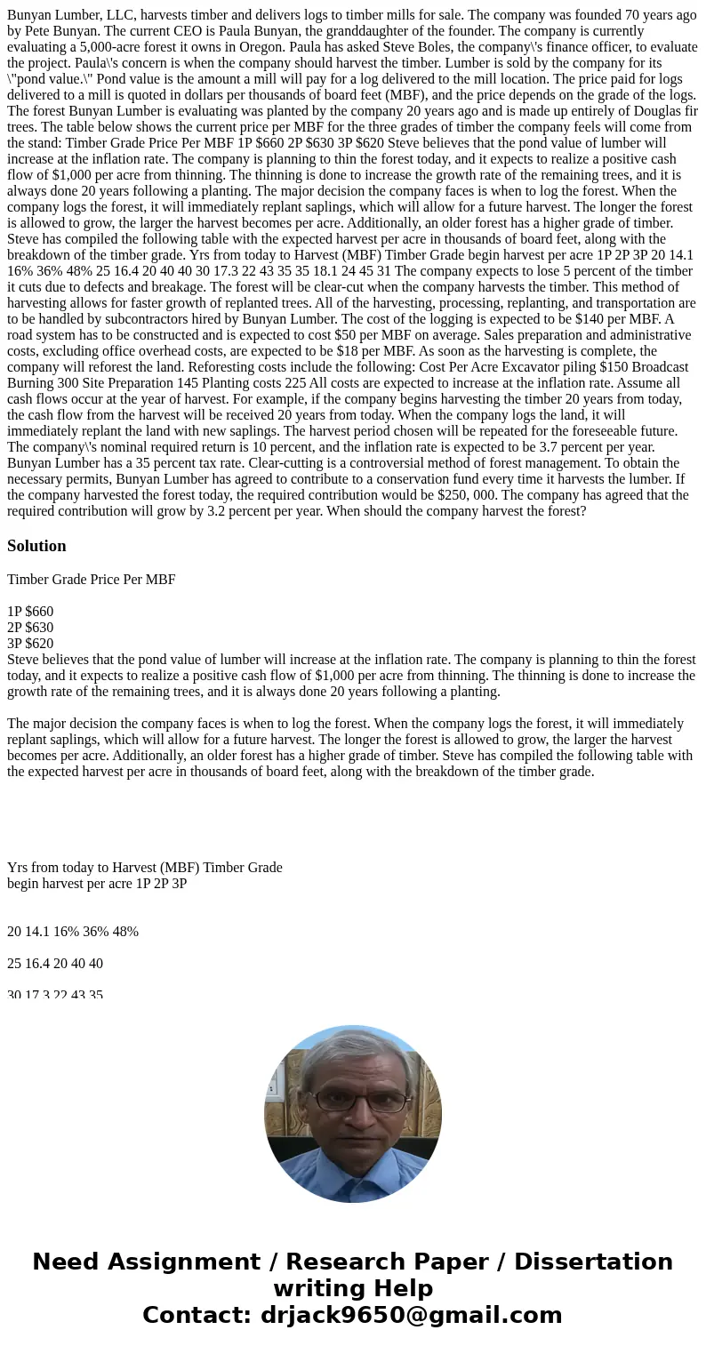 Bunyan Lumber, LLC, harvests timber and delivers logs to timber mills for sale. The company was founded 70 years ago by Pete Bunyan. The current CEO is Paula Bu Bunyan Lumber, LLC, harvests timber and delivers logs to timber mills for sale. The company was founded 70 years ago by Pete Bunyan. The current CEO is Paula Bu