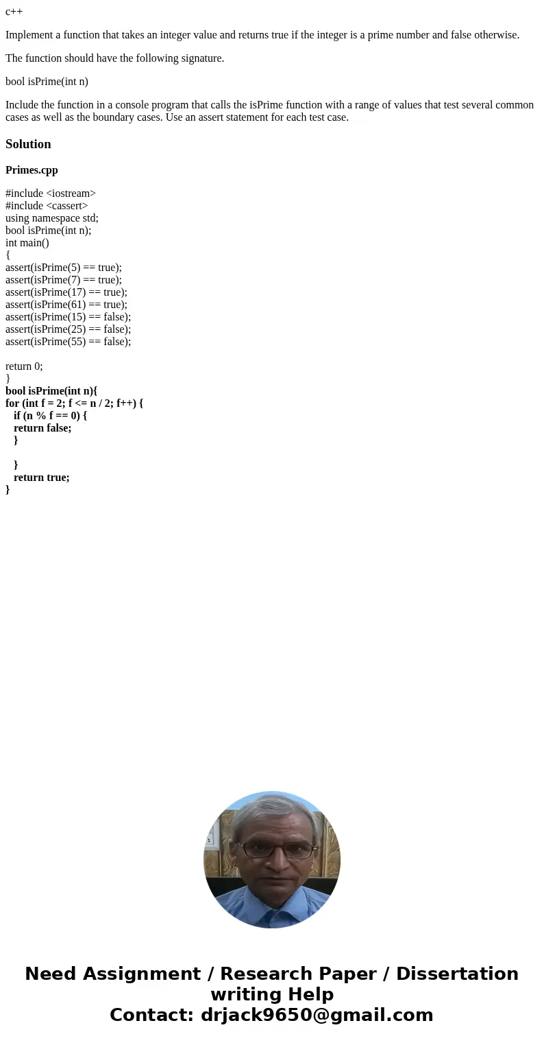 c++ Implement a function that takes an integer value and returns true if the integer is a prime number and false otherwise. The function should have the followi c++ Implement a function that takes an integer value and returns true if the integer is a prime number and false otherwise. The function should have the followi