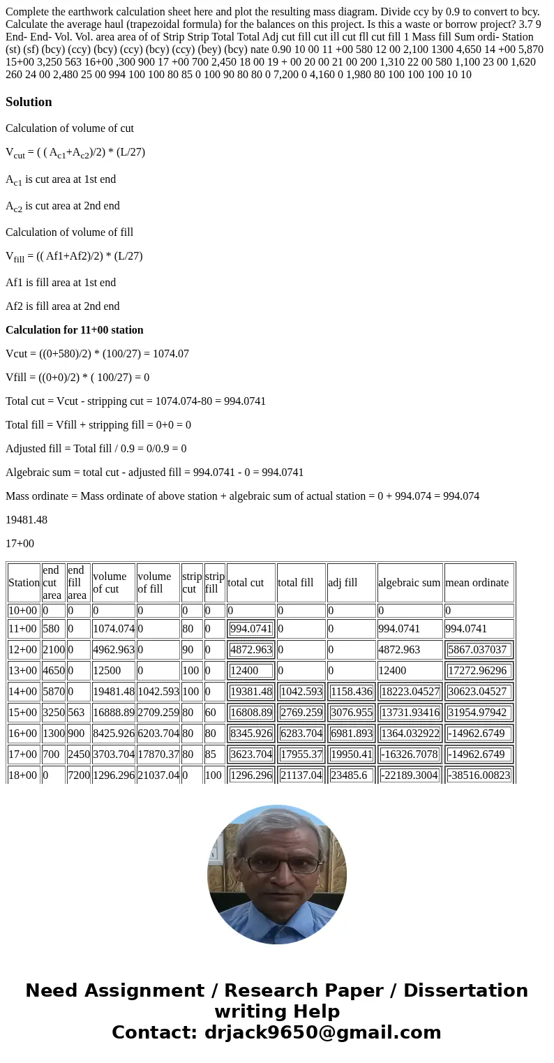 Complete the earthwork calculation sheet here and plot the resulting mass diagram. Divide ccy by 0.9 to convert to bcy. Calculate the average haul (trapezoidal  Complete the earthwork calculation sheet here and plot the resulting mass diagram. Divide ccy by 0.9 to convert to bcy. Calculate the average haul (trapezoidal