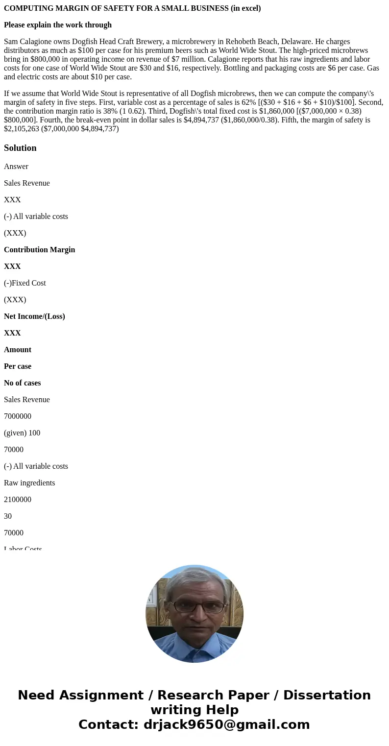 COMPUTING MARGIN OF SAFETY FOR A SMALL BUSINESS (in excel) Please explain the work through Sam Calagione owns Dogfish Head Craft Brewery, a microbrewery in Reho COMPUTING MARGIN OF SAFETY FOR A SMALL BUSINESS (in excel) Please explain the work through Sam Calagione owns Dogfish Head Craft Brewery, a microbrewery in Reho