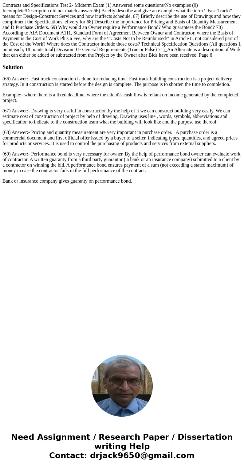 Contracts and Specifications Test 2- Midterm Exam (1) Answered some questions/No examples (0) Incomplete/Description did not match answer 66) Briefly describe   Contracts and Specifications Test 2- Midterm Exam (1) Answered some questions/No examples (0) Incomplete/Description did not match answer 66) Briefly describe