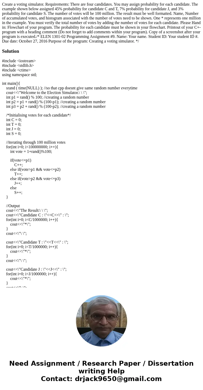Create a voting simulator. Requirements: There are four candidates. You may assign probability for each candidate. The example shown below assigned 45% probabi  Create a voting simulator. Requirements: There are four candidates. You may assign probability for each candidate. The example shown below assigned 45% probabi