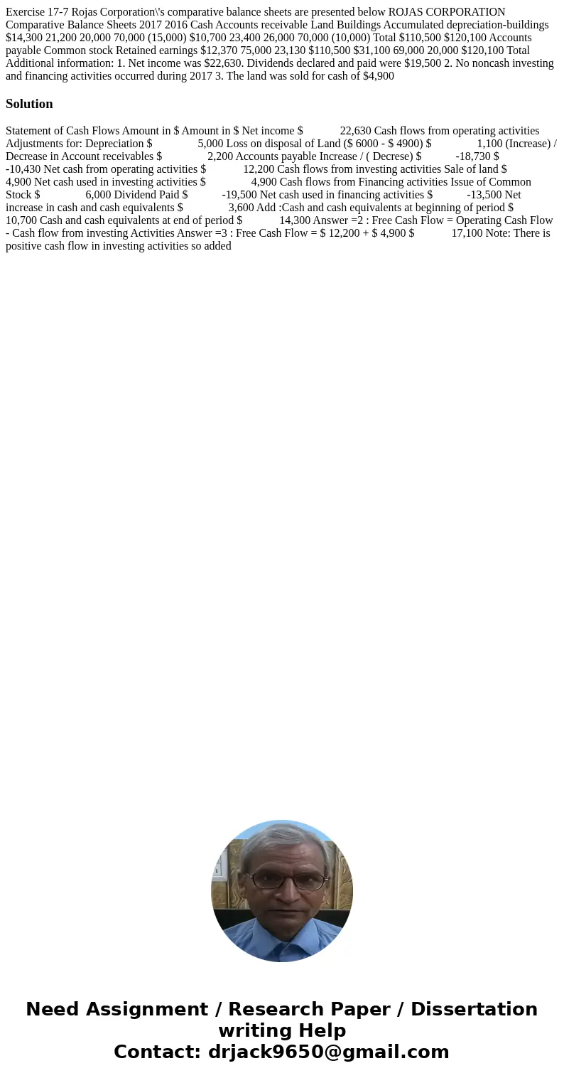Exercise 17-7 Rojas Corporation\'s comparative balance sheets are presented below ROJAS CORPORATION Comparative Balance Sheets 2017 2016 Cash Accounts receivab  Exercise 17-7 Rojas Corporation\'s comparative balance sheets are presented below ROJAS CORPORATION Comparative Balance Sheets 2017 2016 Cash Accounts receivab