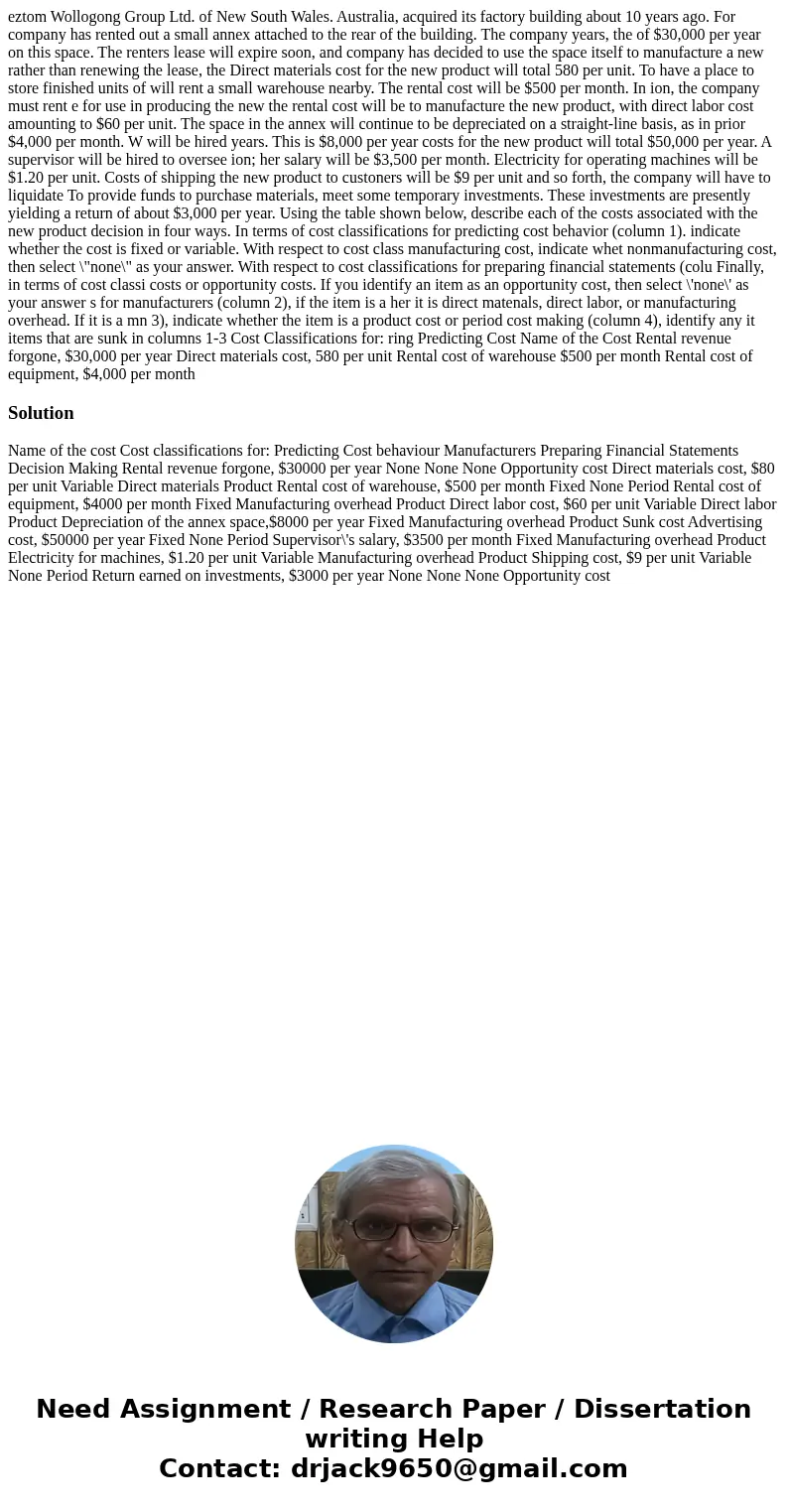 eztom Wollogong Group Ltd. of New South Wales. Australia, acquired its factory building about 10 years ago. For company has rented out a small annex attached t  eztom Wollogong Group Ltd. of New South Wales. Australia, acquired its factory building about 10 years ago. For company has rented out a small annex attached t
