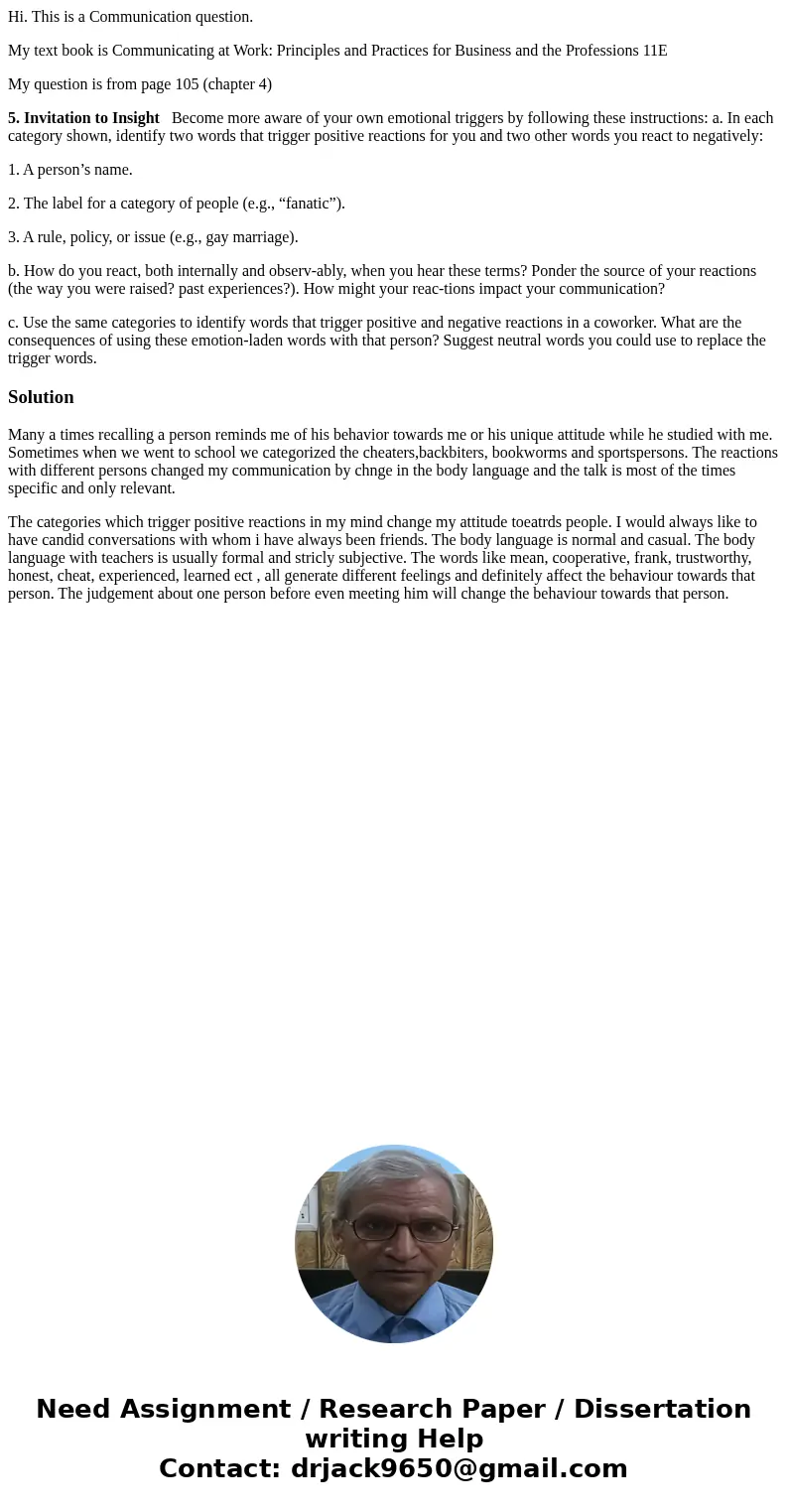 Hi. This is a Communication question. My text book is Communicating at Work: Principles and Practices for Business and the Professions 11E My question is from p Hi. This is a Communication question. My text book is Communicating at Work: Principles and Practices for Business and the Professions 11E My question is from p