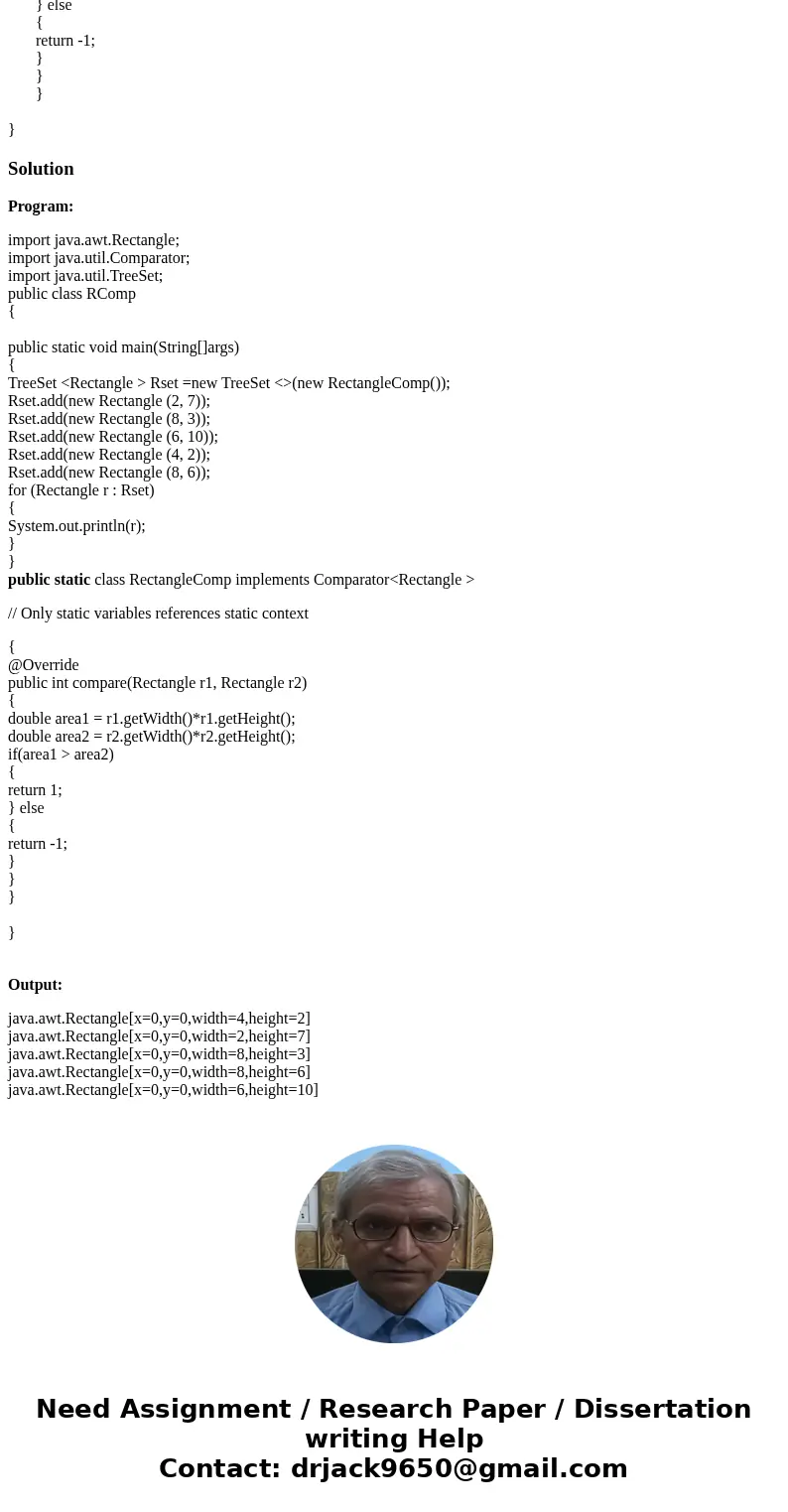 I am trying to set up my rectangle comparator class to print out the rectangles in ascending order. I am having an error at the line where I make the tree set. 