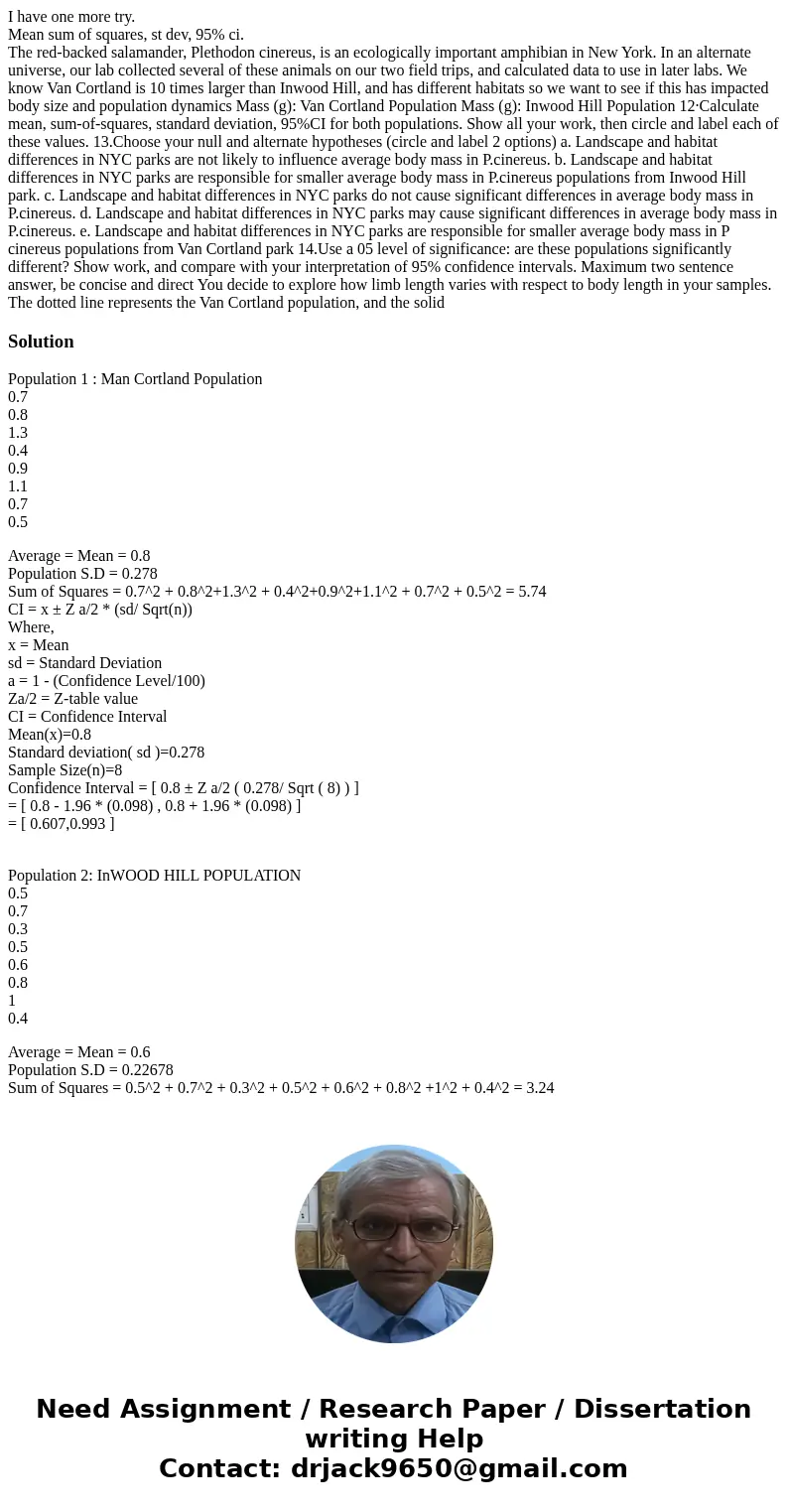 I have one more try. Mean sum of squares, st dev, 95% ci. The red-backed salamander, Plethodon cinereus, is an ecologically important amphibian in New York. In 