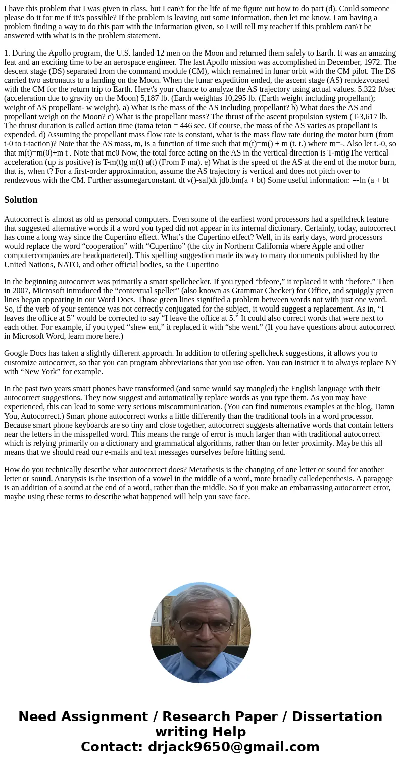 I have this problem that I was given in class, but I can\'t for the life of me figure out how to do part (d). Could someone please do it for me if it\'s possibl I have this problem that I was given in class, but I can\'t for the life of me figure out how to do part (d). Could someone please do it for me if it\'s possibl