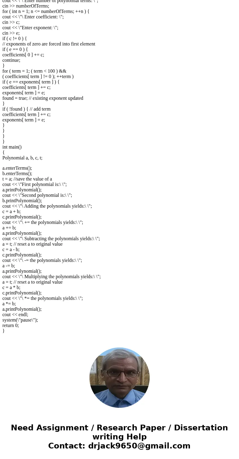 I wrote the following: add to it if needed and fiix the errors output should be something similar to the below picture The internal representation of a Polynomi
