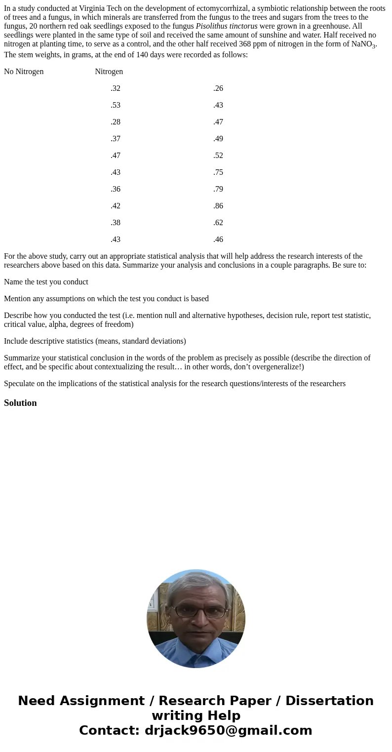 In a study conducted at Virginia Tech on the development of ectomycorrhizal, a symbiotic relationship between the roots of trees and a fungus, in which minerals In a study conducted at Virginia Tech on the development of ectomycorrhizal, a symbiotic relationship between the roots of trees and a fungus, in which minerals