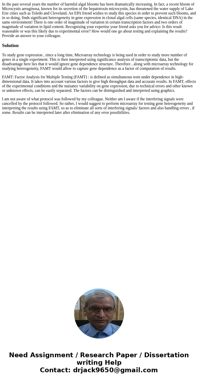In the past several years the number of harmful algal blooms has been dramatically increasing. In fact, a recent bloom of Microcystis aeruginosa, known for its  In the past several years the number of harmful algal blooms has been dramatically increasing. In fact, a recent bloom of Microcystis aeruginosa, known for its