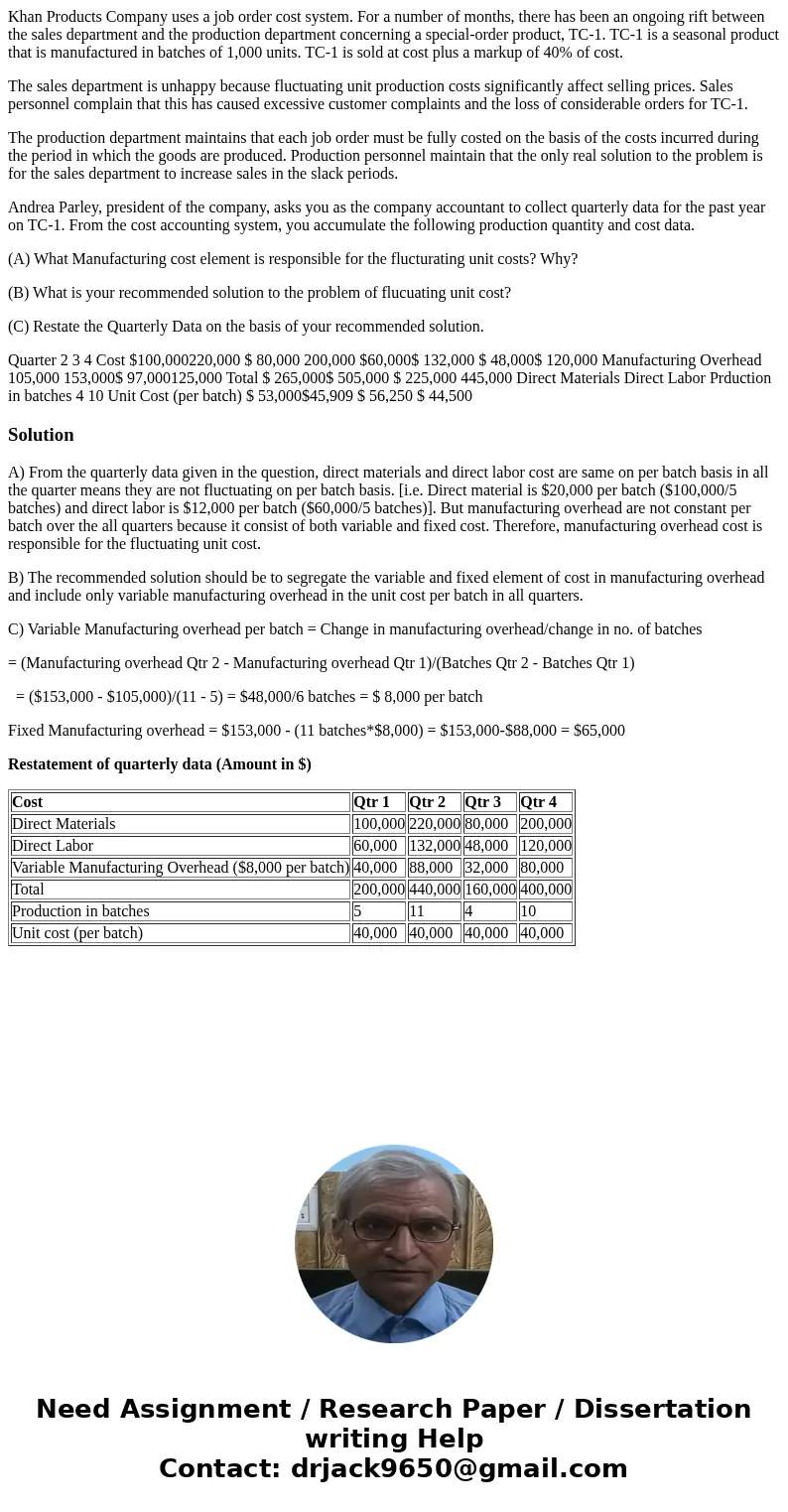 Khan Products Company uses a job order cost system. For a number of months, there has been an ongoing rift between the sales department and the production depar Khan Products Company uses a job order cost system. For a number of months, there has been an ongoing rift between the sales department and the production depar