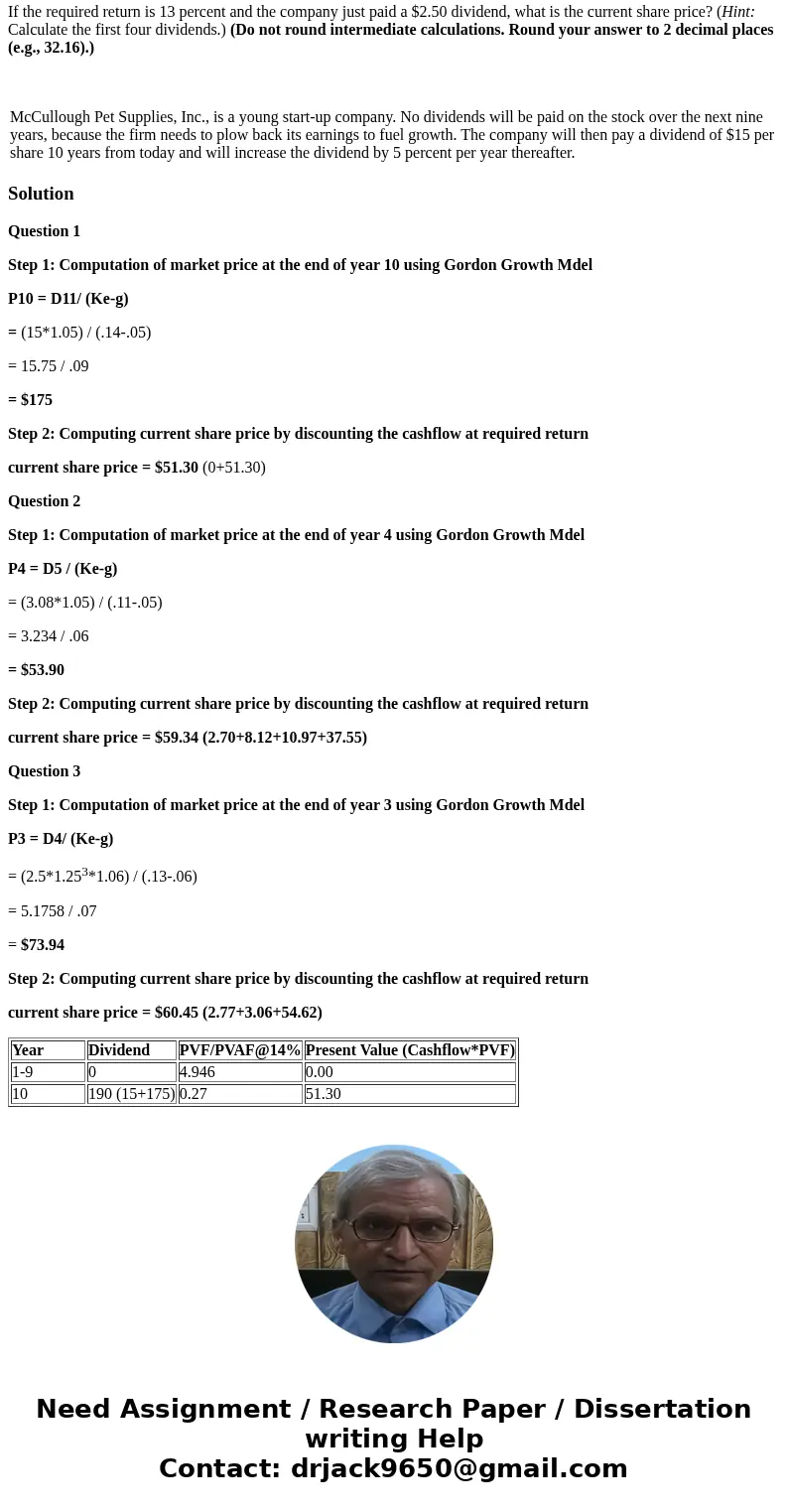 McCullough Pet Supplies, Inc., is a young start-up company. No dividends will be paid on the stock over the next nine years, because the firm needs to plow back McCullough Pet Supplies, Inc., is a young start-up company. No dividends will be paid on the stock over the next nine years, because the firm needs to plow back