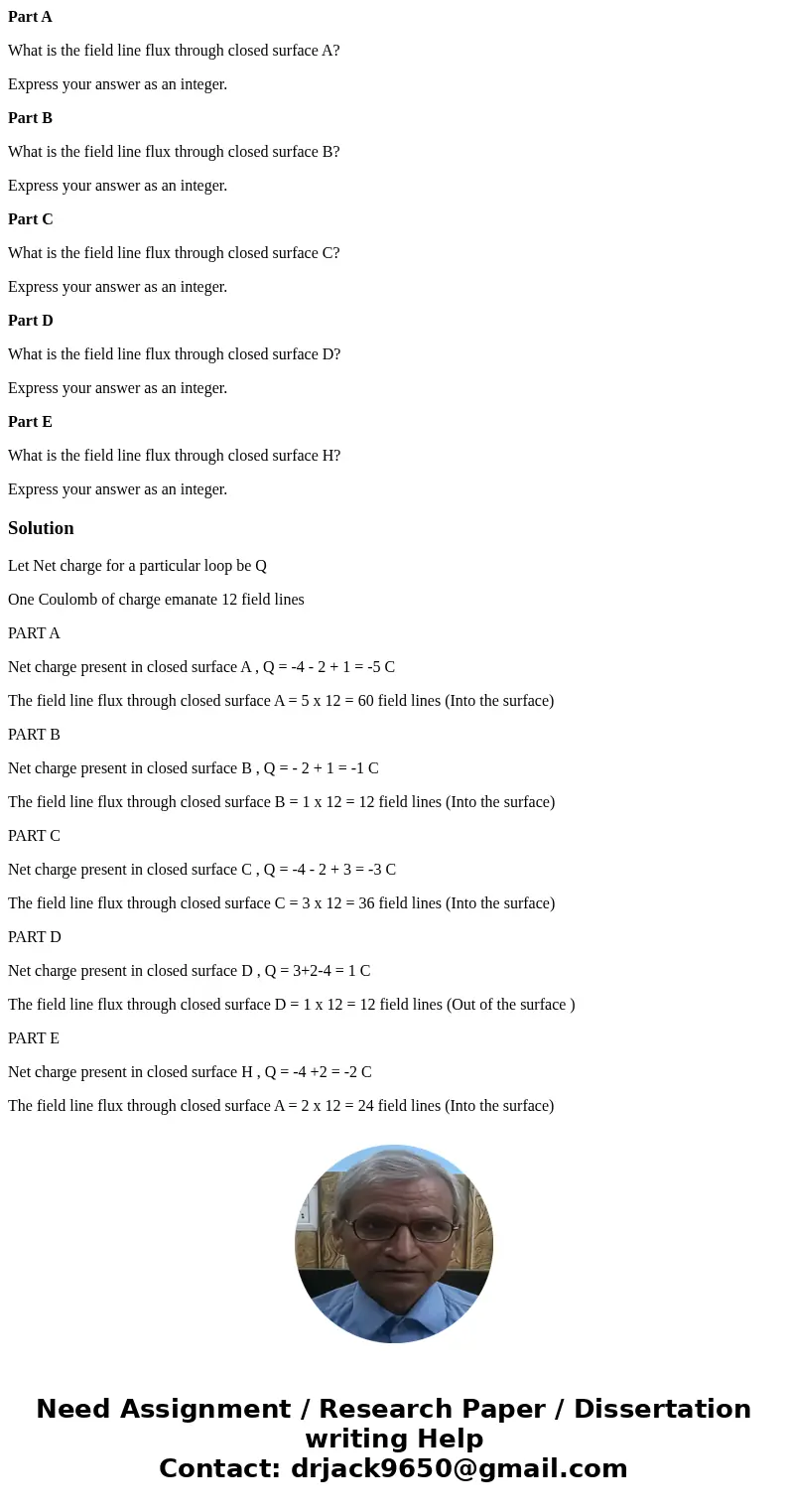 Part A What is the field line flux through closed surface A? Express your answer as an integer. Part B What is the field line flux through closed surface B? Exp Part A What is the field line flux through closed surface A? Express your answer as an integer. Part B What is the field line flux through closed surface B? Exp