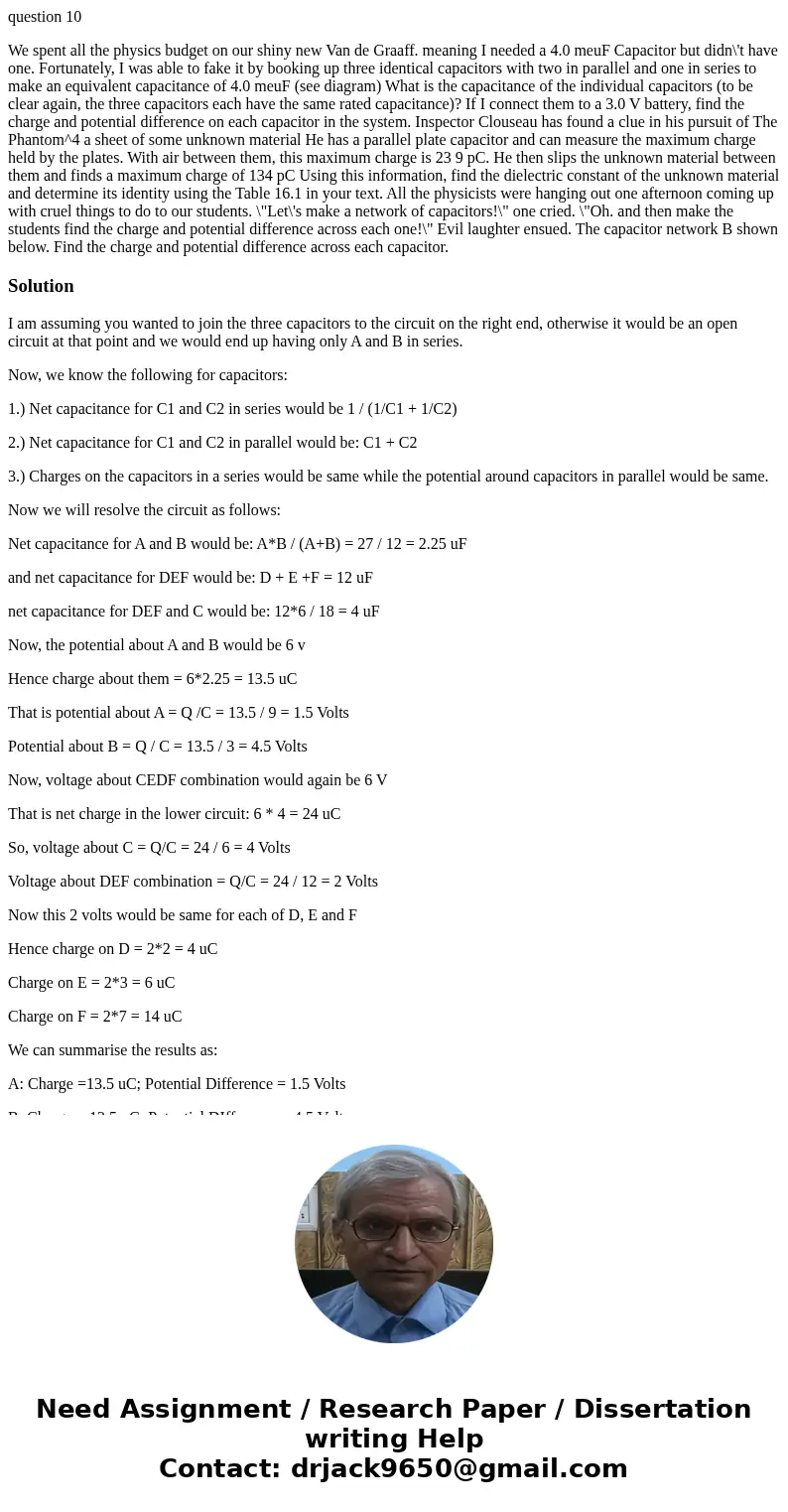 question 10 We spent all the physics budget on our shiny new Van de Graaff. meaning I needed a 4.0 meuF Capacitor but didn\'t have one. Fortunately, I was able  question 10 We spent all the physics budget on our shiny new Van de Graaff. meaning I needed a 4.0 meuF Capacitor but didn\'t have one. Fortunately, I was able